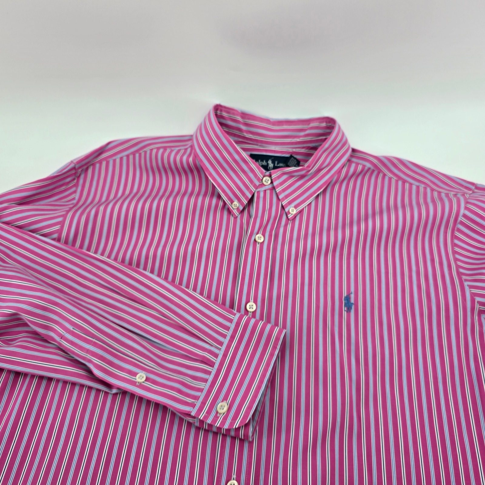 Ralph Lauren Button Down Shirt Mens Classic Fit Striped Pink Pony Logo Xxl